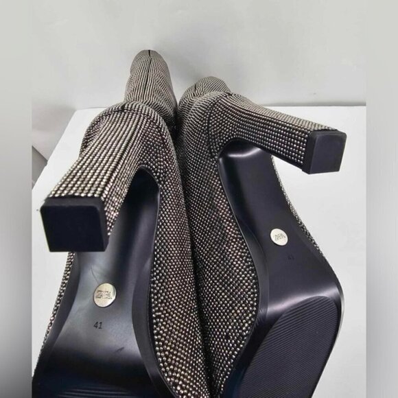 Zara - Women's Rhinestone Sparkly Tall Heeled Boots -Silver/Black. Size:10 (US). - Picture 7 of 16